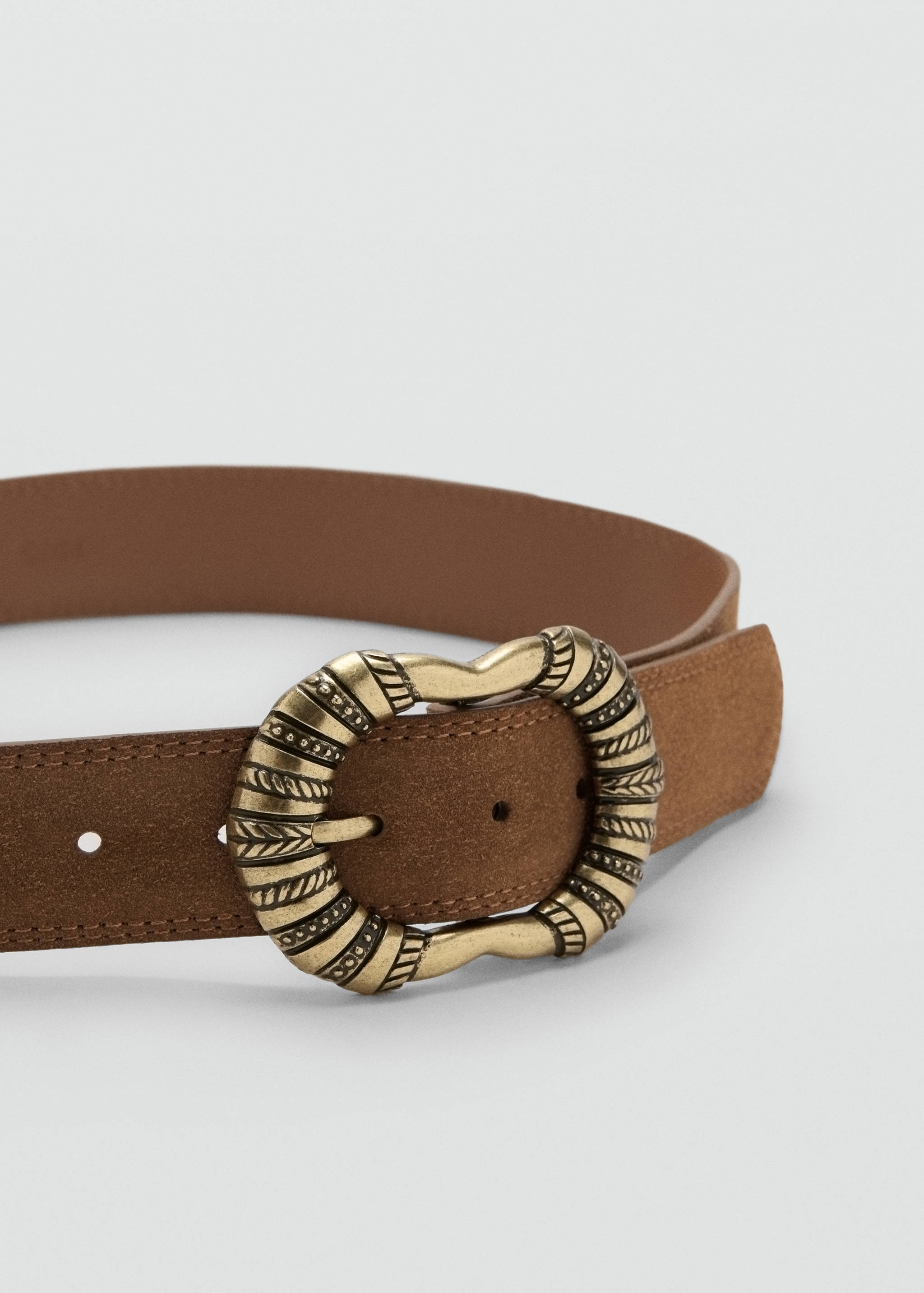 Suede leather belt with engraved buckle - Medium plane