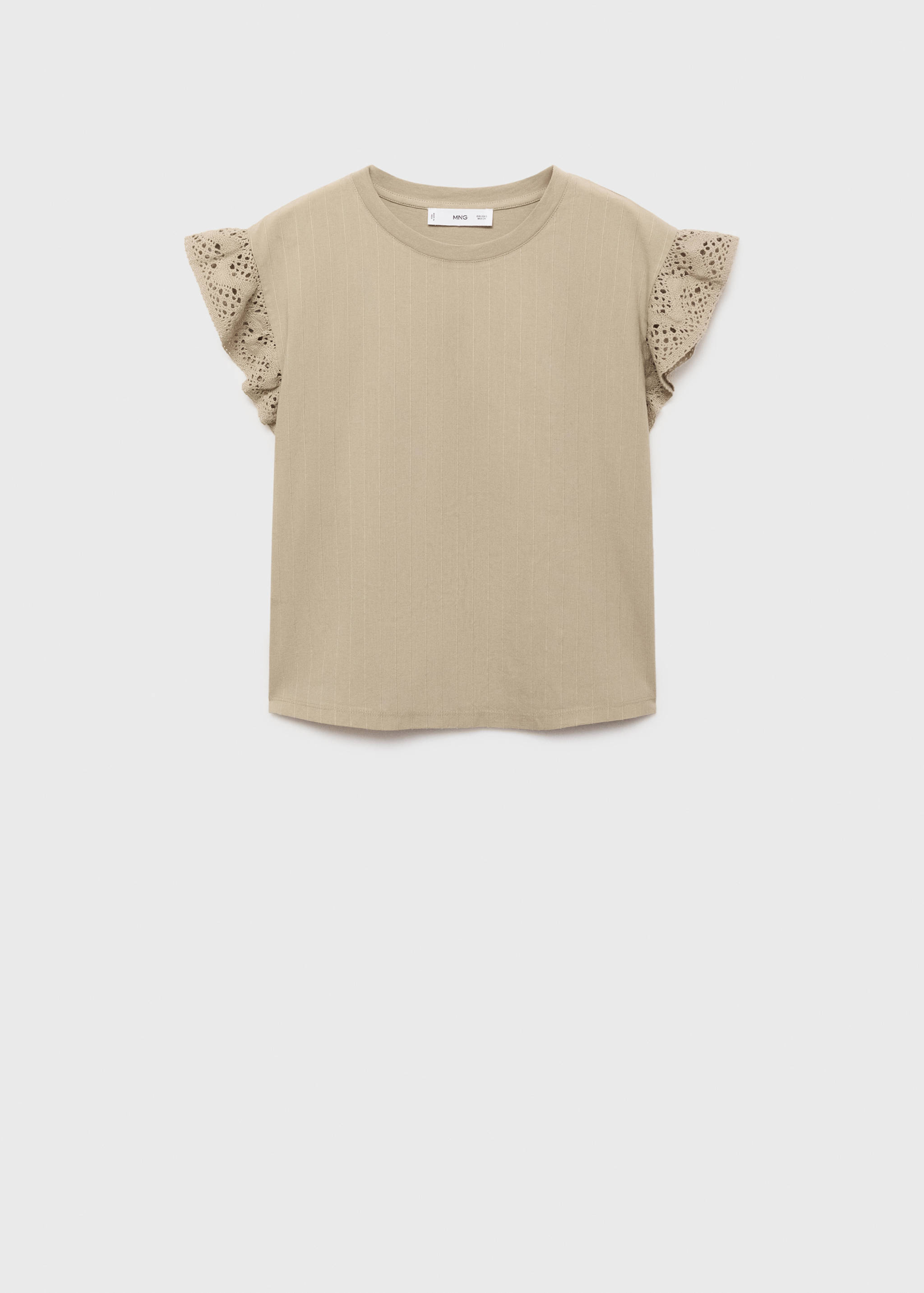 Short-sleeved t-shirt with ruffled eyelet embroidery detail - Article without model