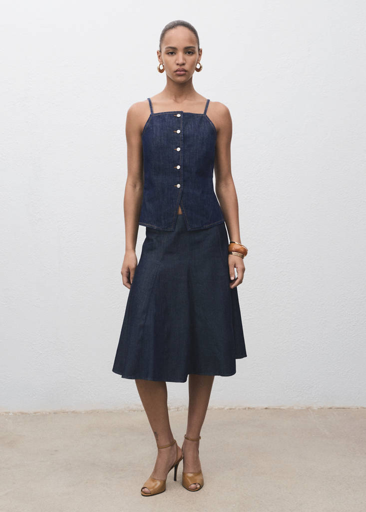 MANGO - Jupe plissée denim bleu - S