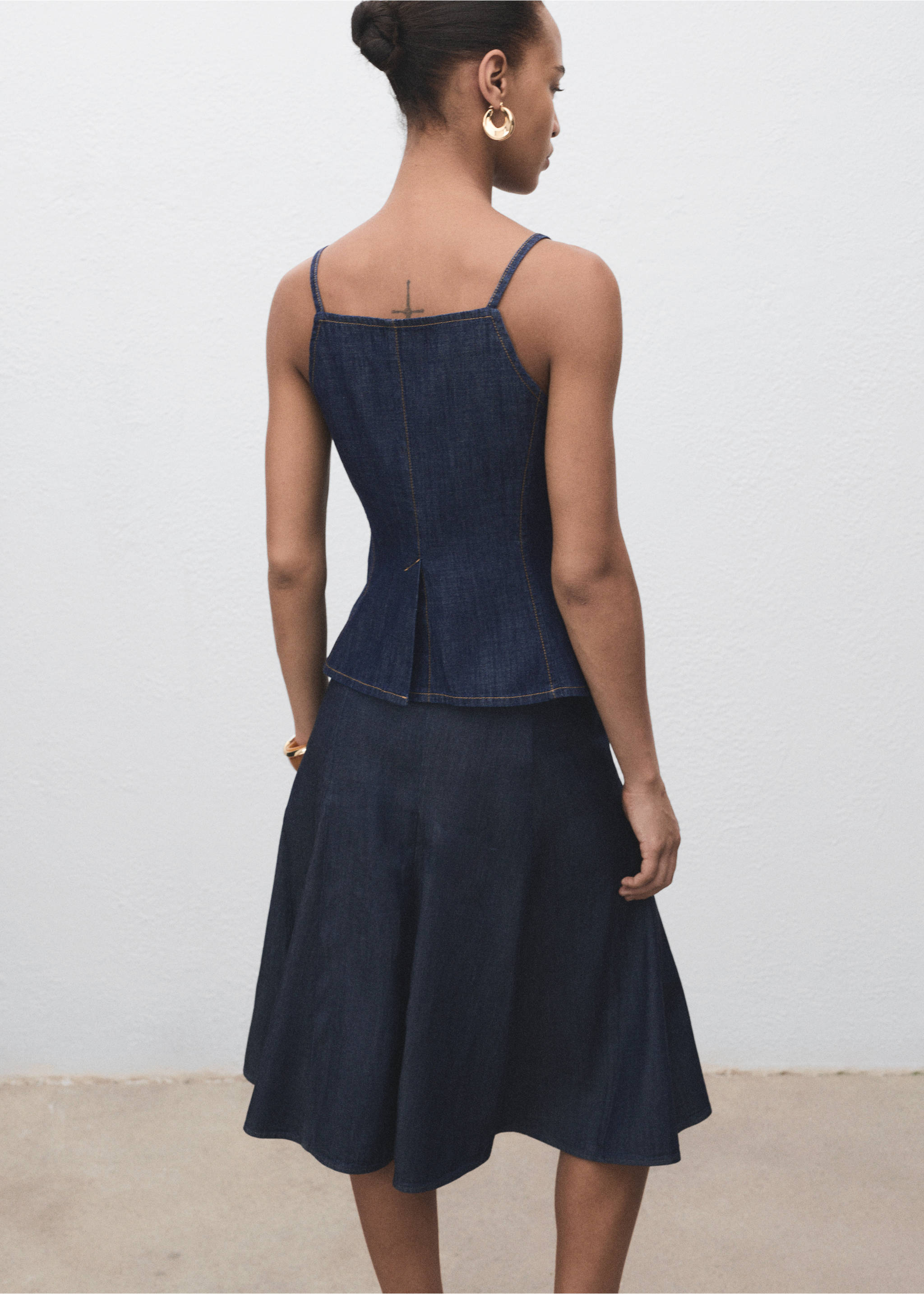 Jupe plissée denim - Verso de l’article, Bleu. Ref: 17044099-00.