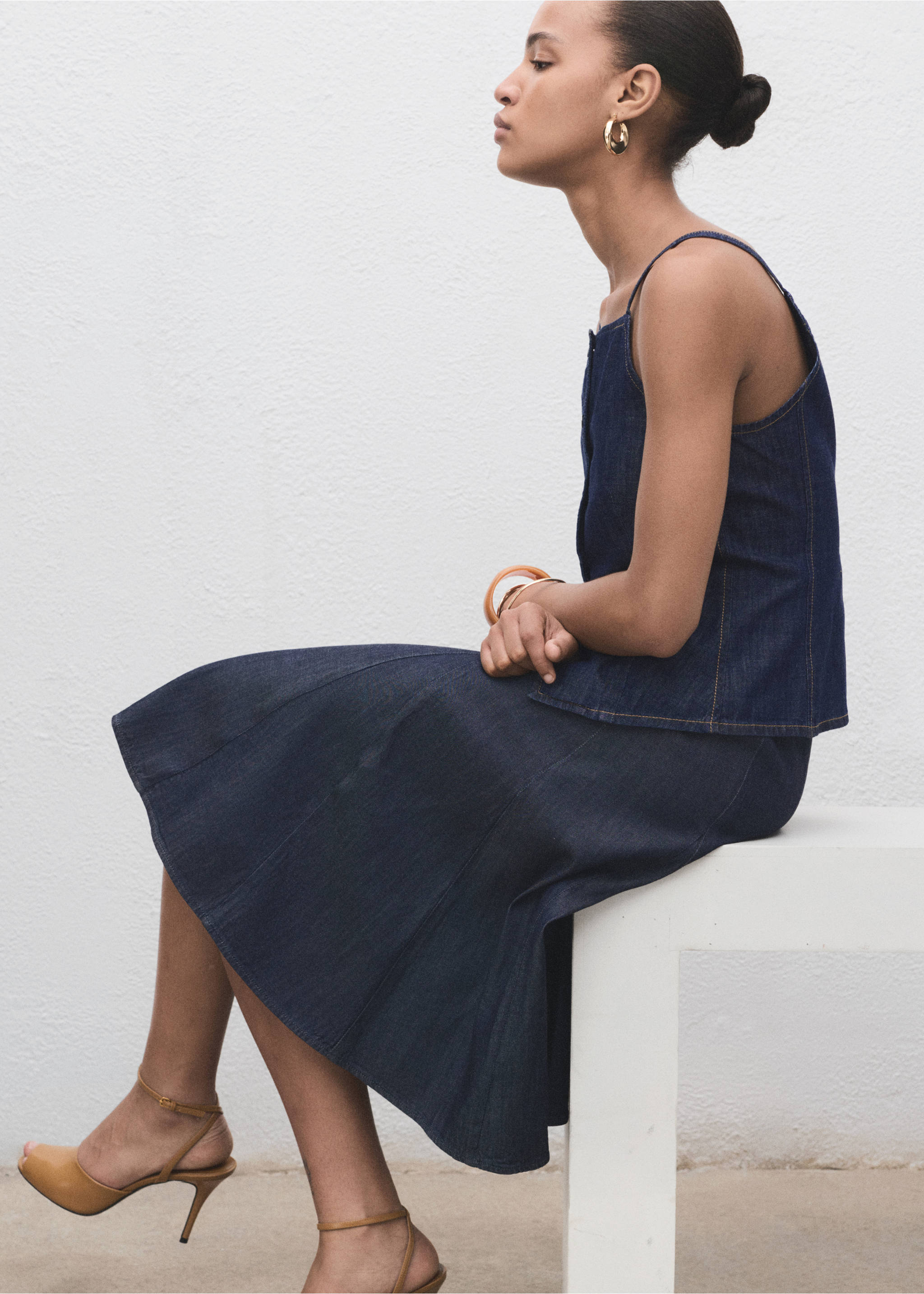 Jupe plissée denim - Détail de l'article 1, Bleu. Ref: 17044099-00.