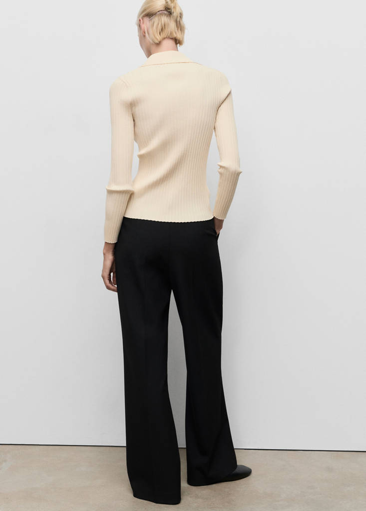 Ribbed lapel cardigan — Ecru