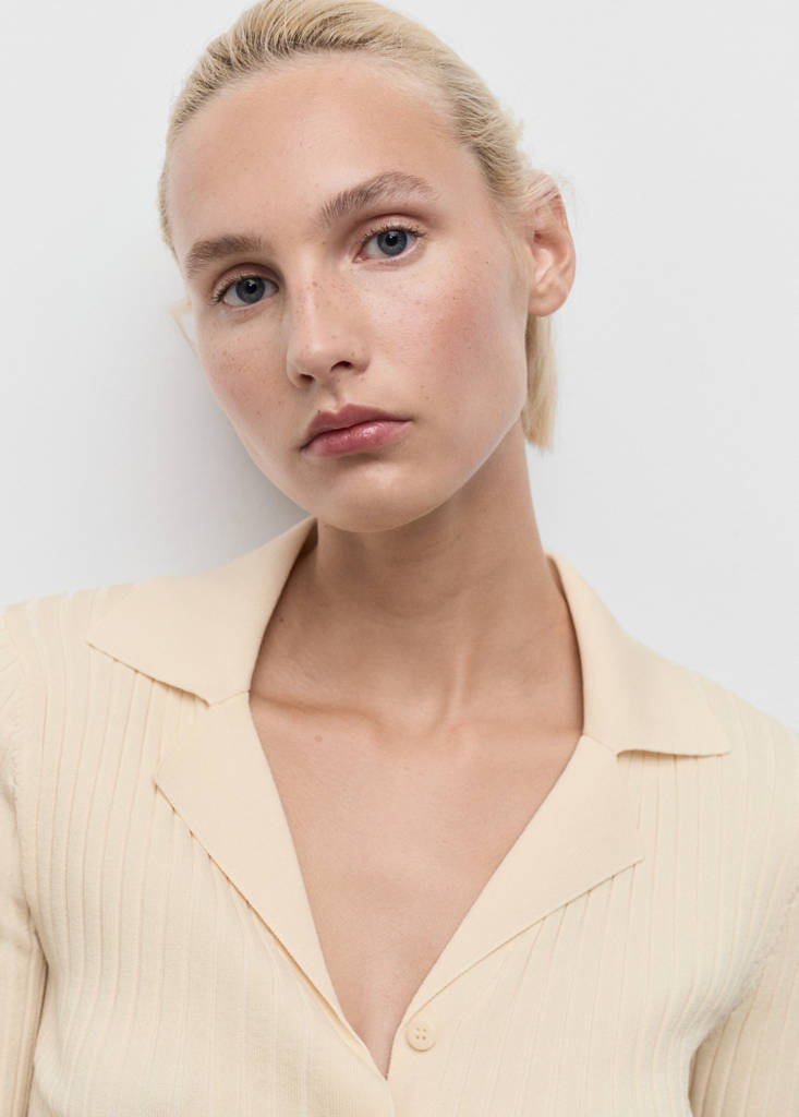 Ribbed lapel cardigan — Ecru