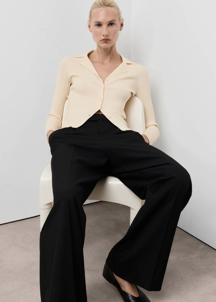 Ribbed lapel cardigan — Ecru