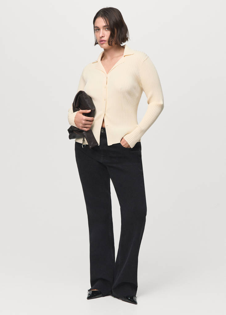 Ribbed lapel cardigan — Ecru