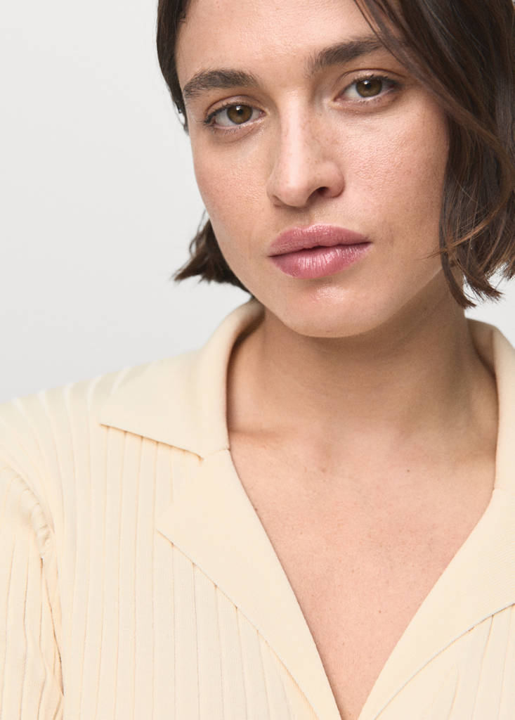 Ribbed lapel cardigan — Ecru