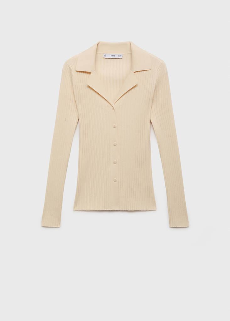 Ribbed lapel cardigan — Ecru