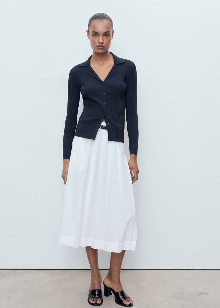 Ribbed lapel cardigan — Dark Navy