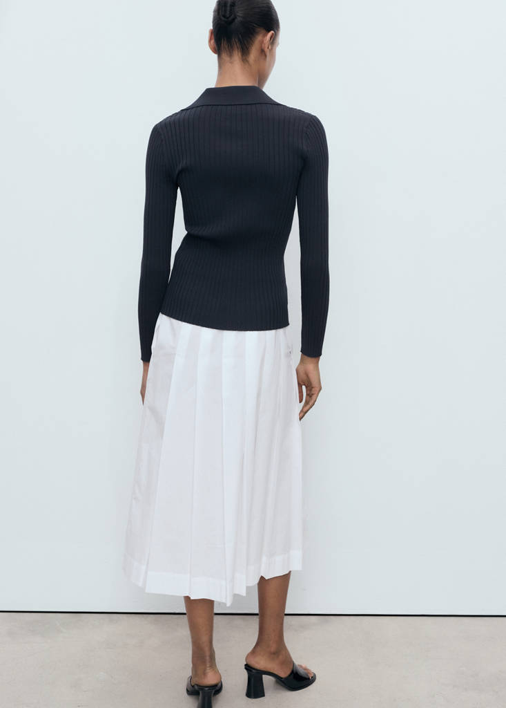 Ribbed lapel cardigan — Dark Navy