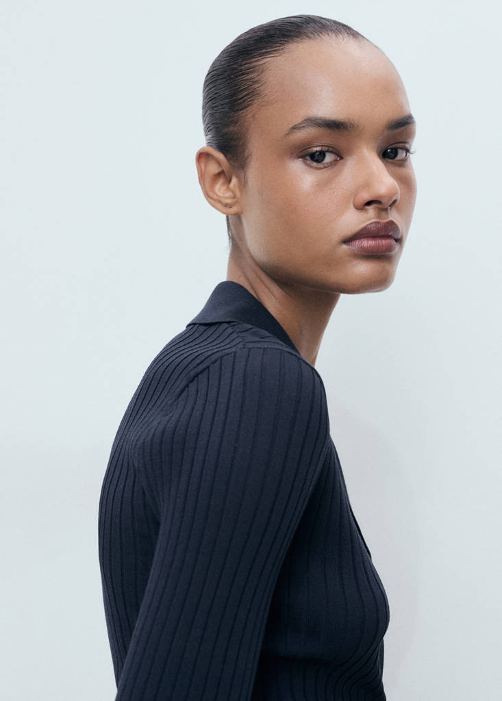 Ribbed lapel cardigan — Dark Navy