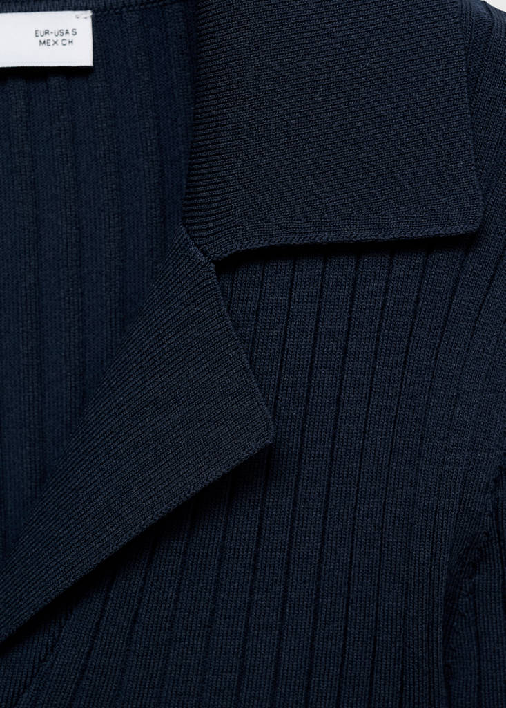 Ribbed lapel cardigan — Dark Navy