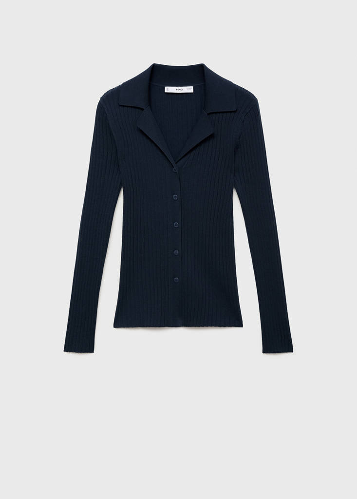 Ribbed lapel cardigan — Dark Navy