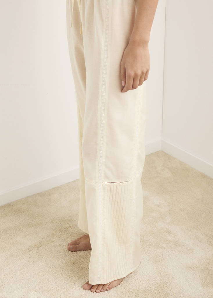 Cotton lace pajama pants with drawstring