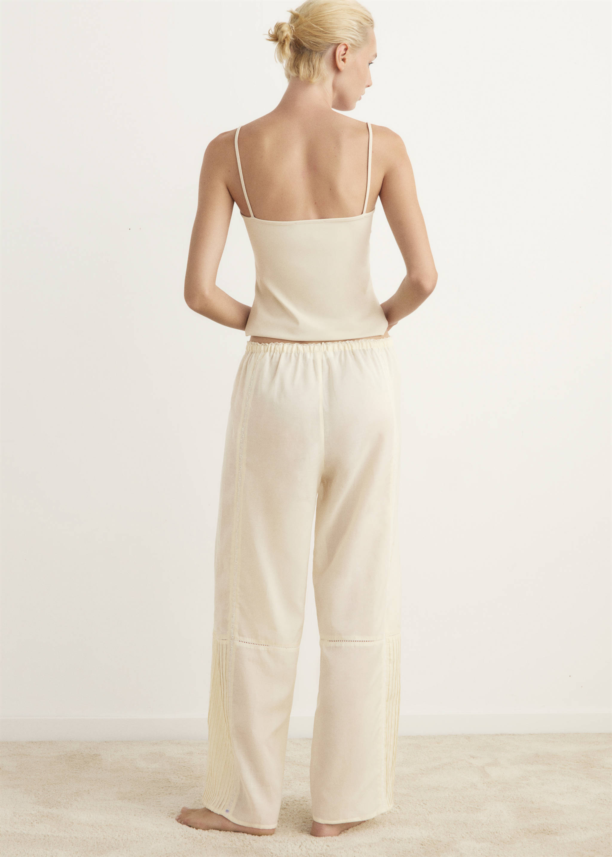 Cotton lace pyjama trousers with drawstring - Reverse of the article