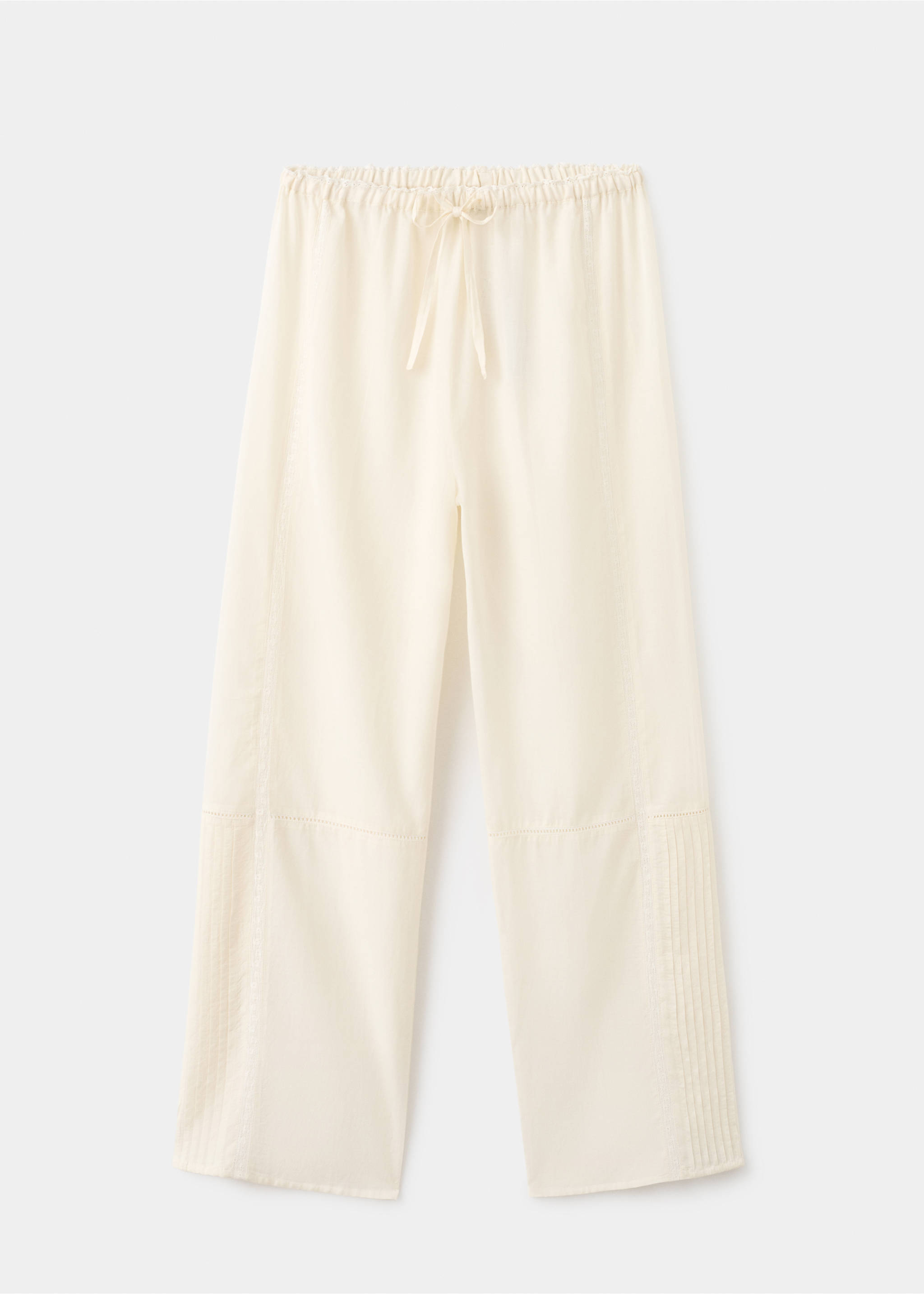 Cotton lace pyjama trousers with drawstring - Article without model, Vanilla. Ref: 17044104-00.