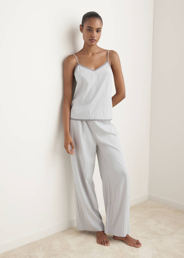 Pyjama top with lace trim — Light/Pastel Grey
