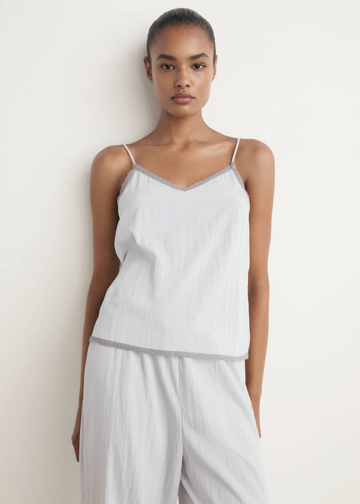 Pyjama top with lace trim — Light/Pastel Grey