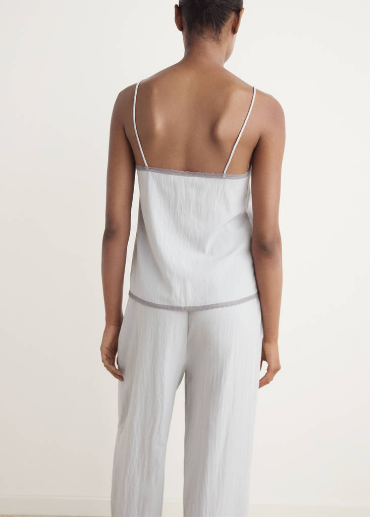 Pyjama top with lace trim — Light/Pastel Grey
