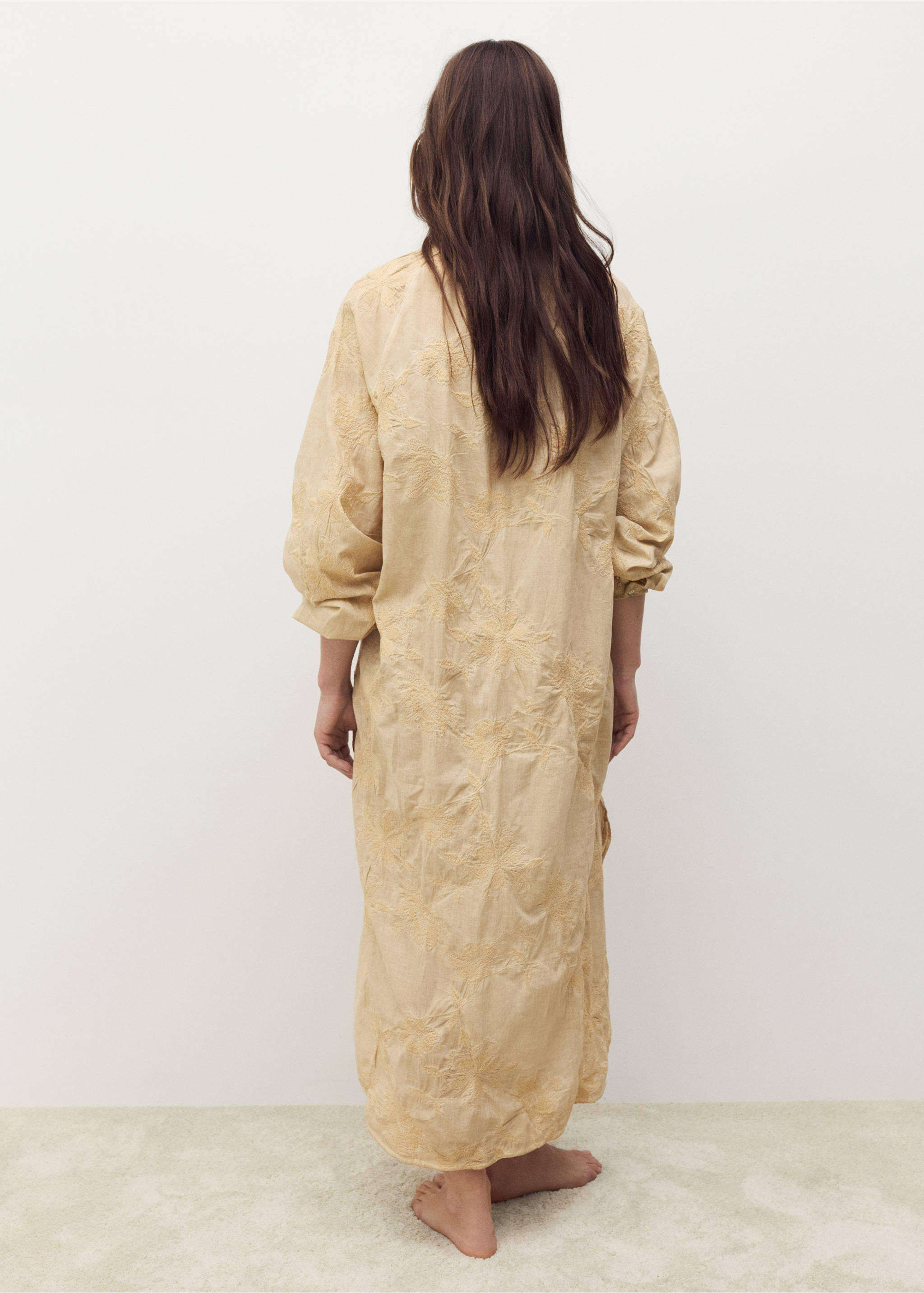 Overdyed embroidered cotton nightdress - Reverse of the article, Light/Pastel Brown. Ref: 17044109-00.