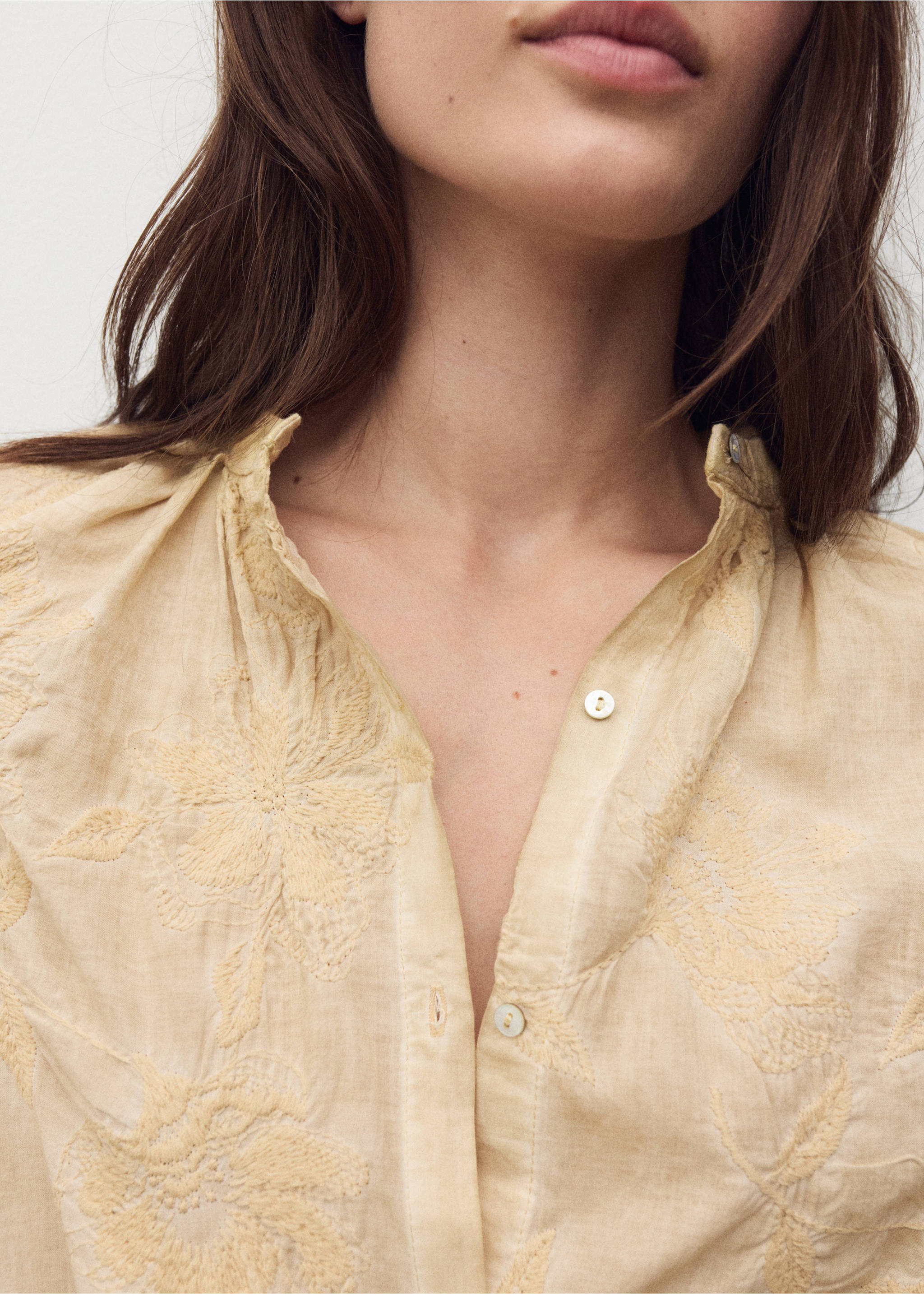 Overdyed embroidered cotton nightdress - Details of the article 3, Light/Pastel Brown. Ref: 17044109-00.