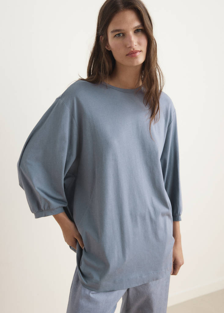 Pyjama t-shirt with puffed sleeves — Ink Blue