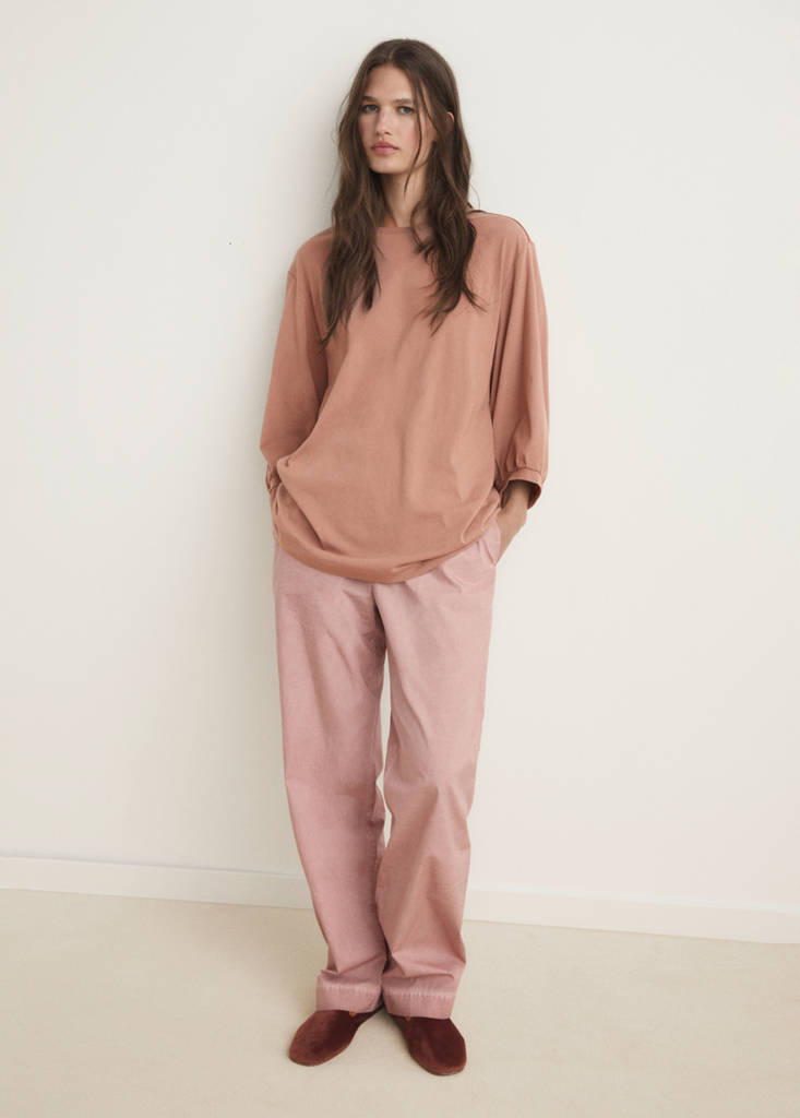 Pyjama t-shirt with puffed sleeves — Medium Pink