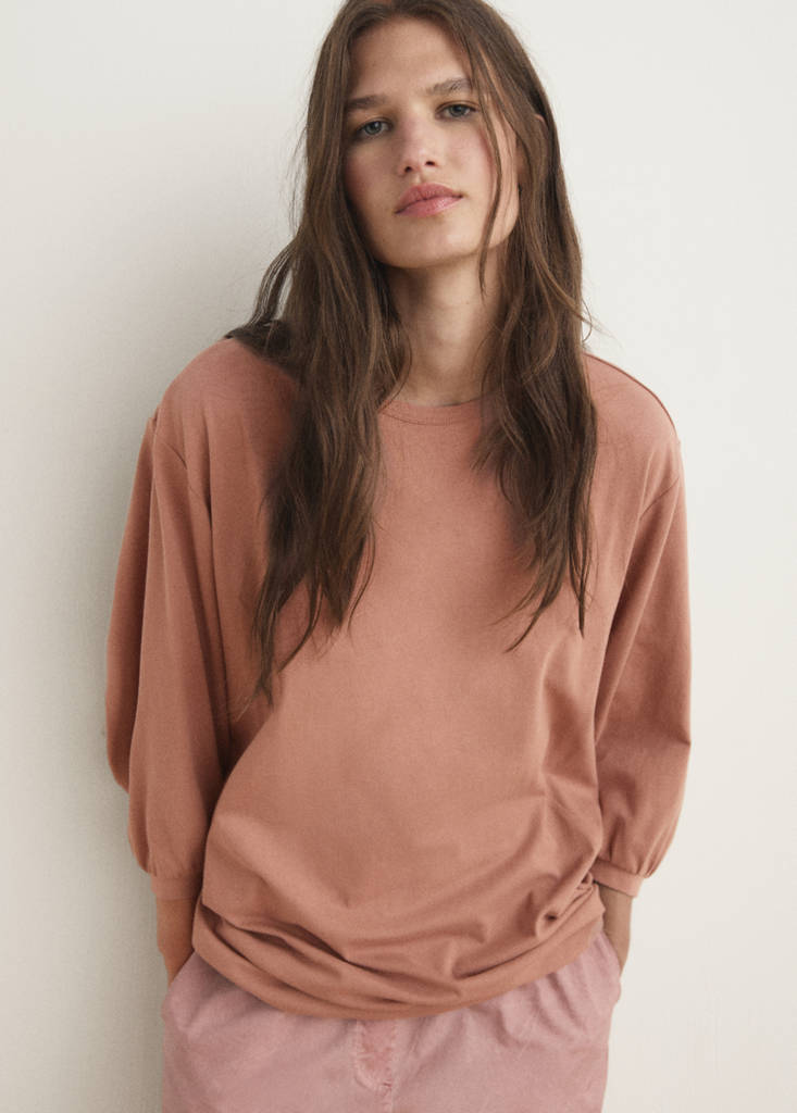 Pyjama t-shirt with puffed sleeves — Medium Pink