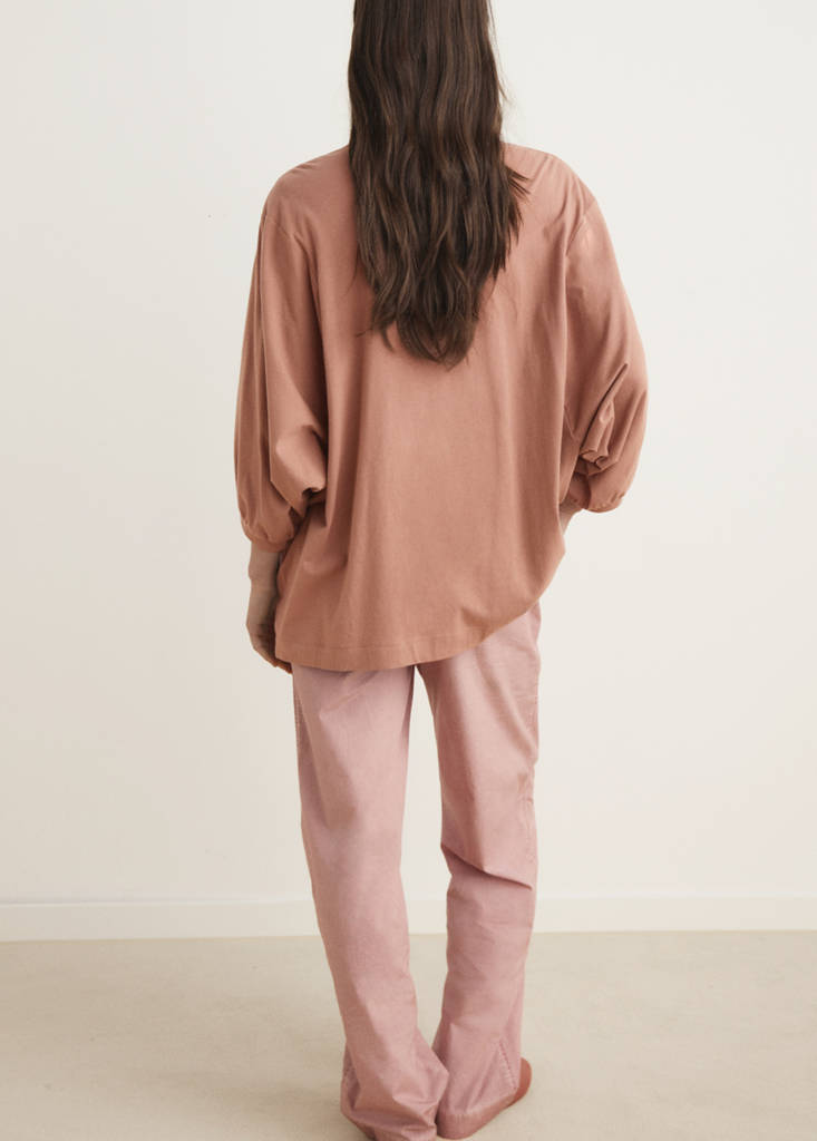 Pyjama t-shirt with puffed sleeves — Medium Pink