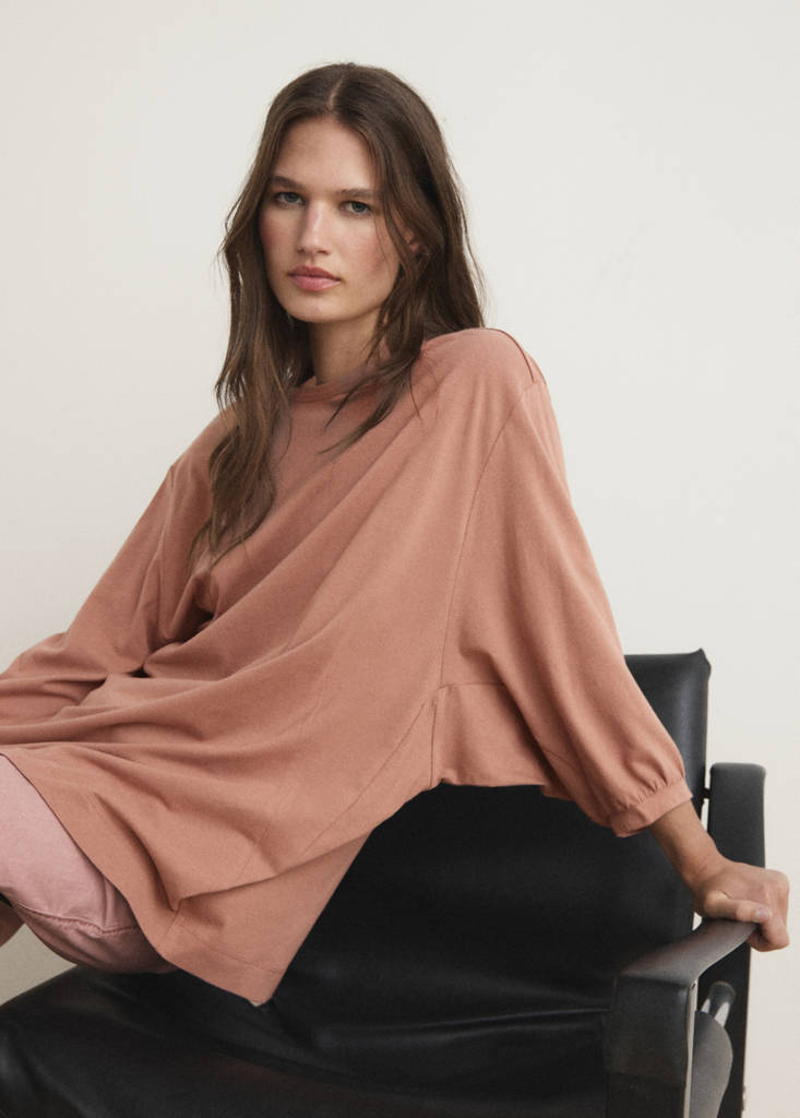 Pyjama t-shirt with puffed sleeves — Medium Pink