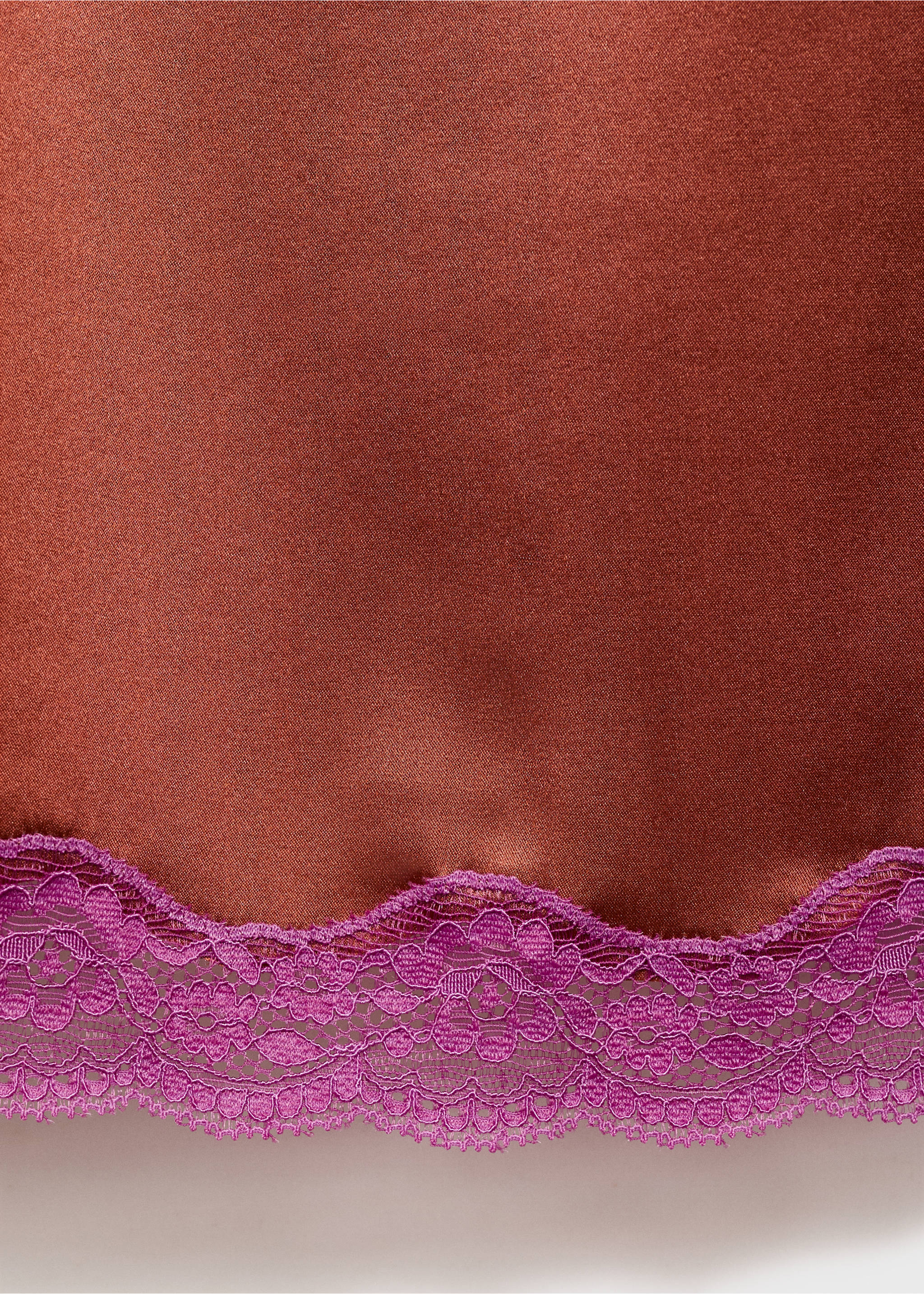 Camisón seda puntilla contratono - Detalle del artículo 0, Marrón. Ref: 17044112-00.