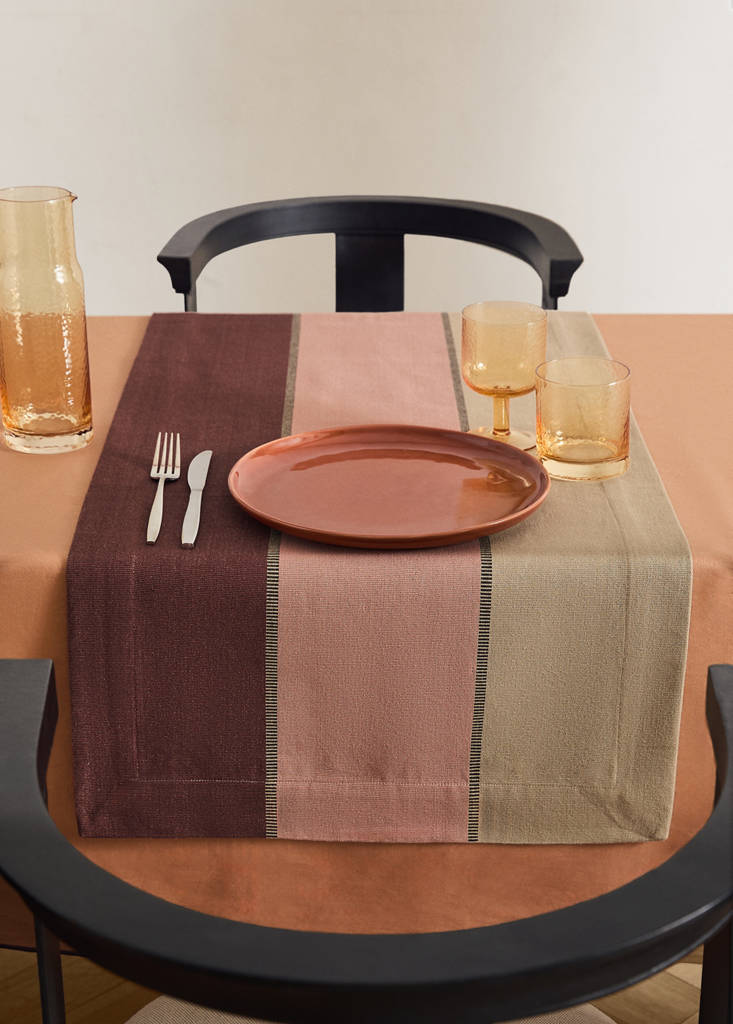 MANGO HOME - Chemin de table coton rayures colorées rose géranium - 50x160cm