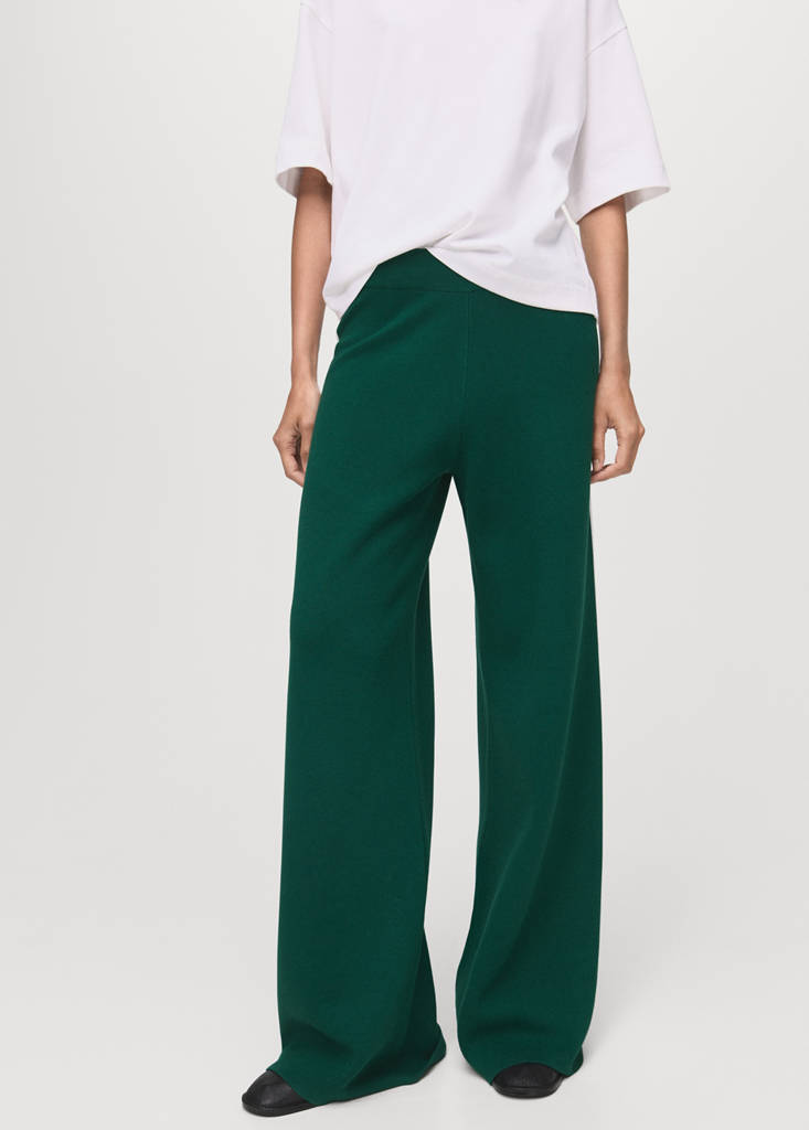 Fine-knit straight-fit trousers — Dark Green