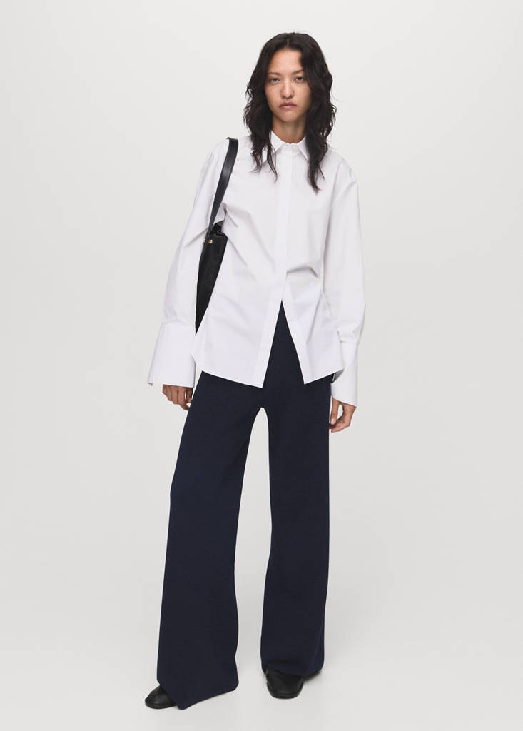 Fine-knit straight-fit trousers — Dark Navy