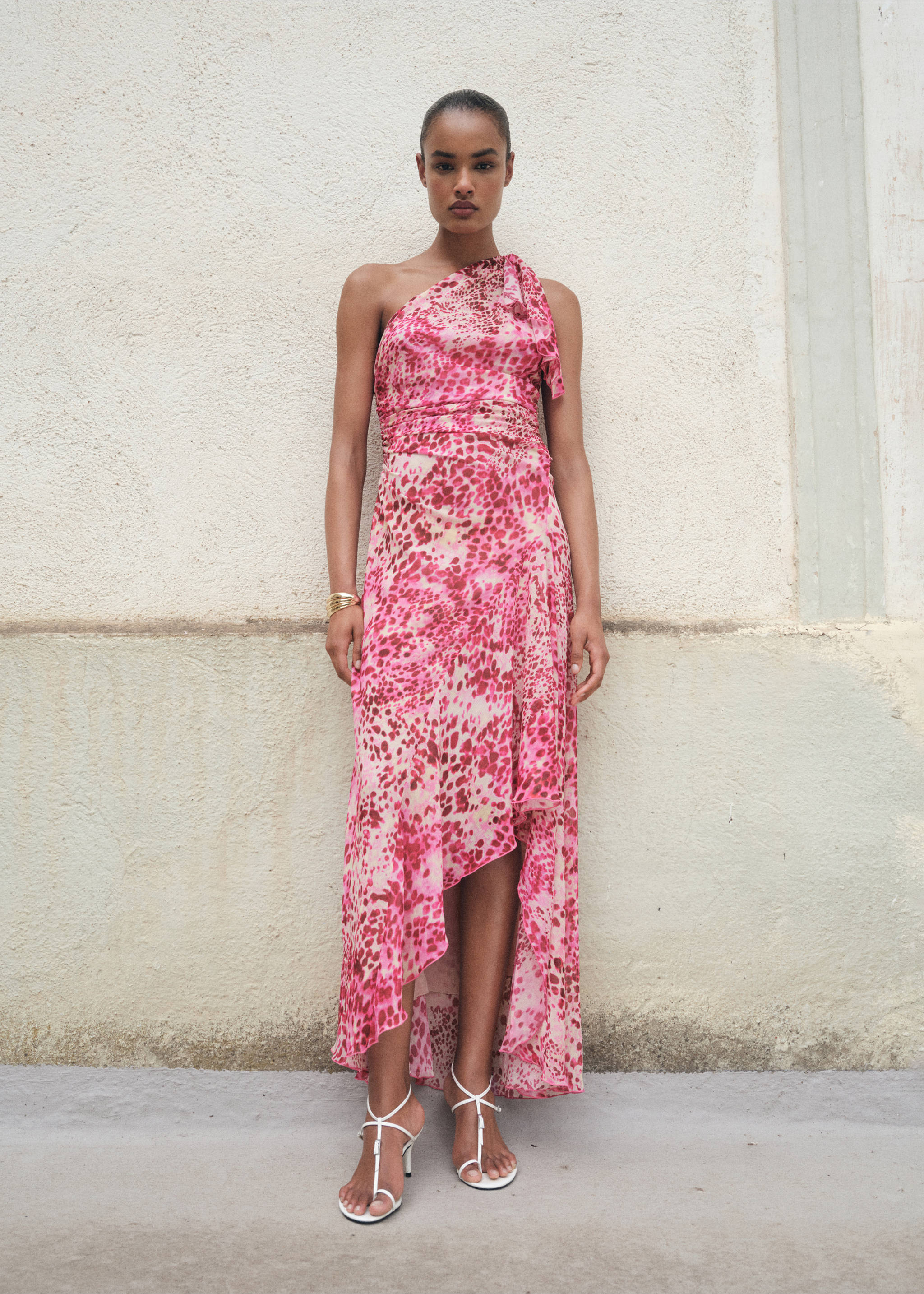 Asymmetrical animal-print dress - General plane, Fuchsia. Ref: 17044145-00.