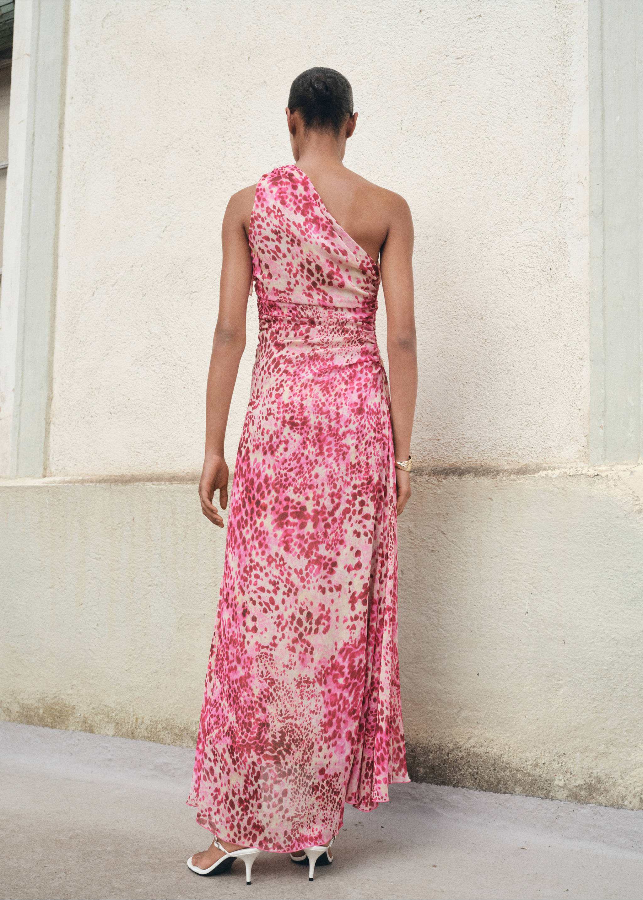 Asymmetrical animal-print dress - Reverse of the article, Fuchsia. Ref: 17044145-00.