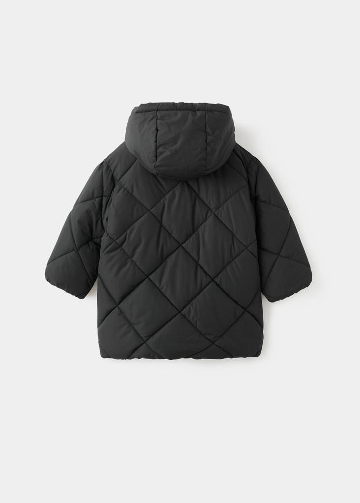 Long anorak with fur-effect lining — Black