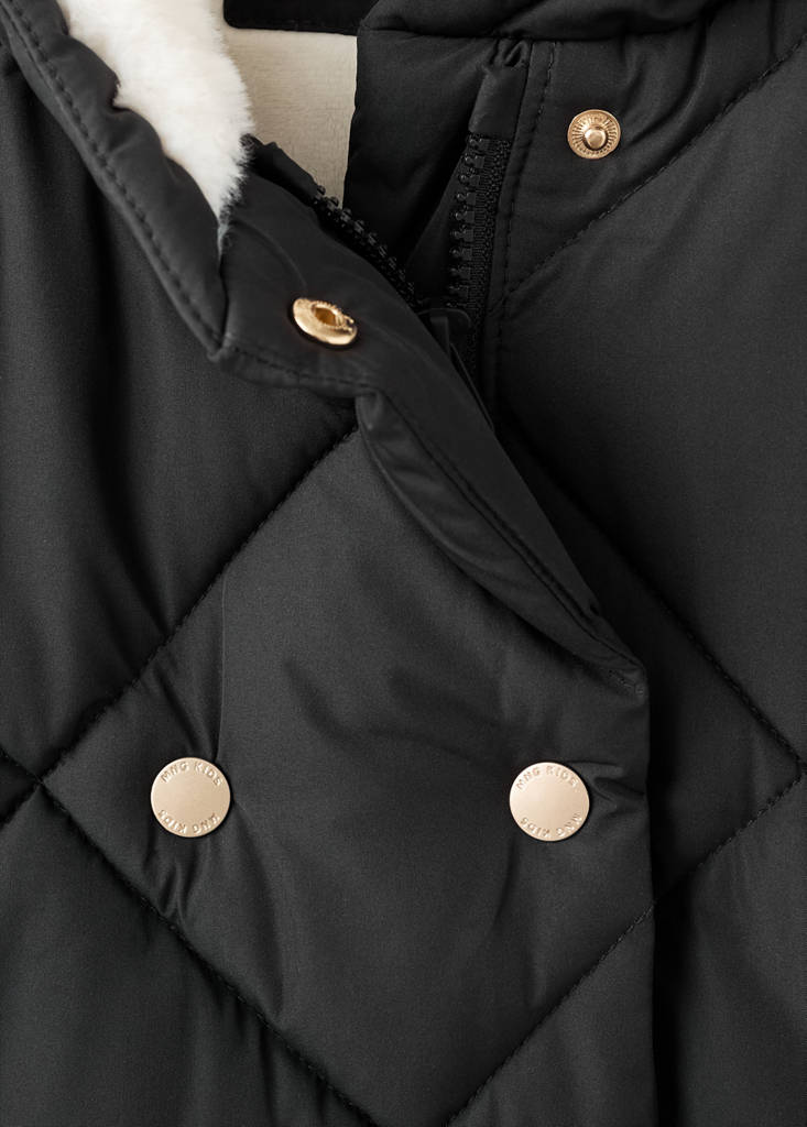 Long anorak with fur-effect lining — Black