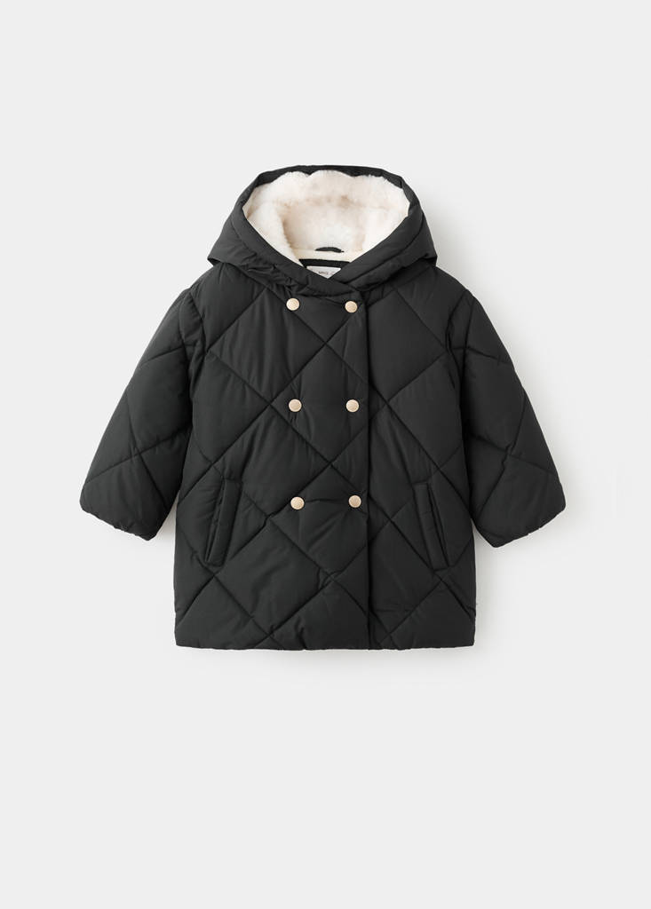 Long anorak with fur-effect lining — Black