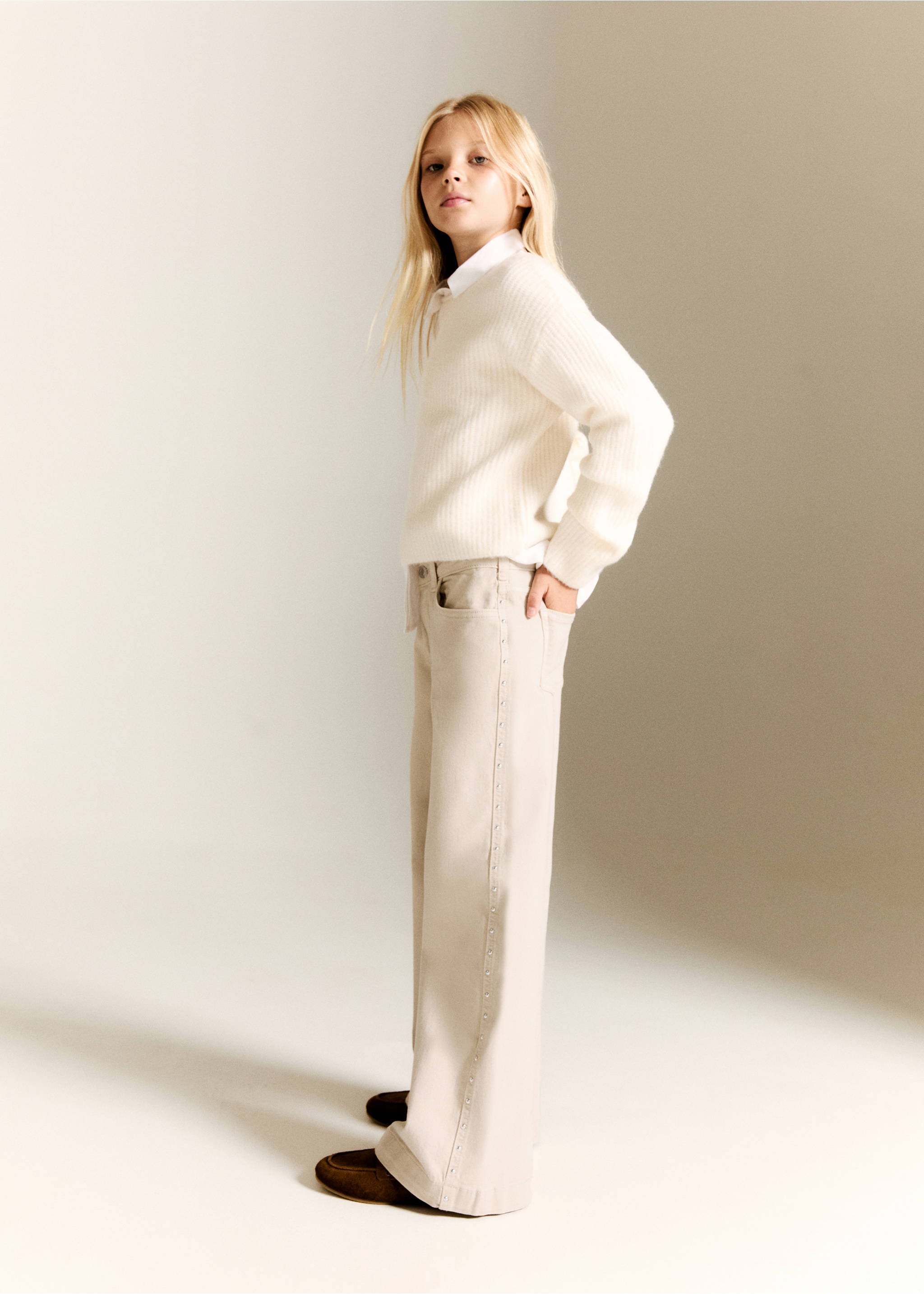 Low-waist studded jeans - General plane, Sand. Ref: 17044408-00.