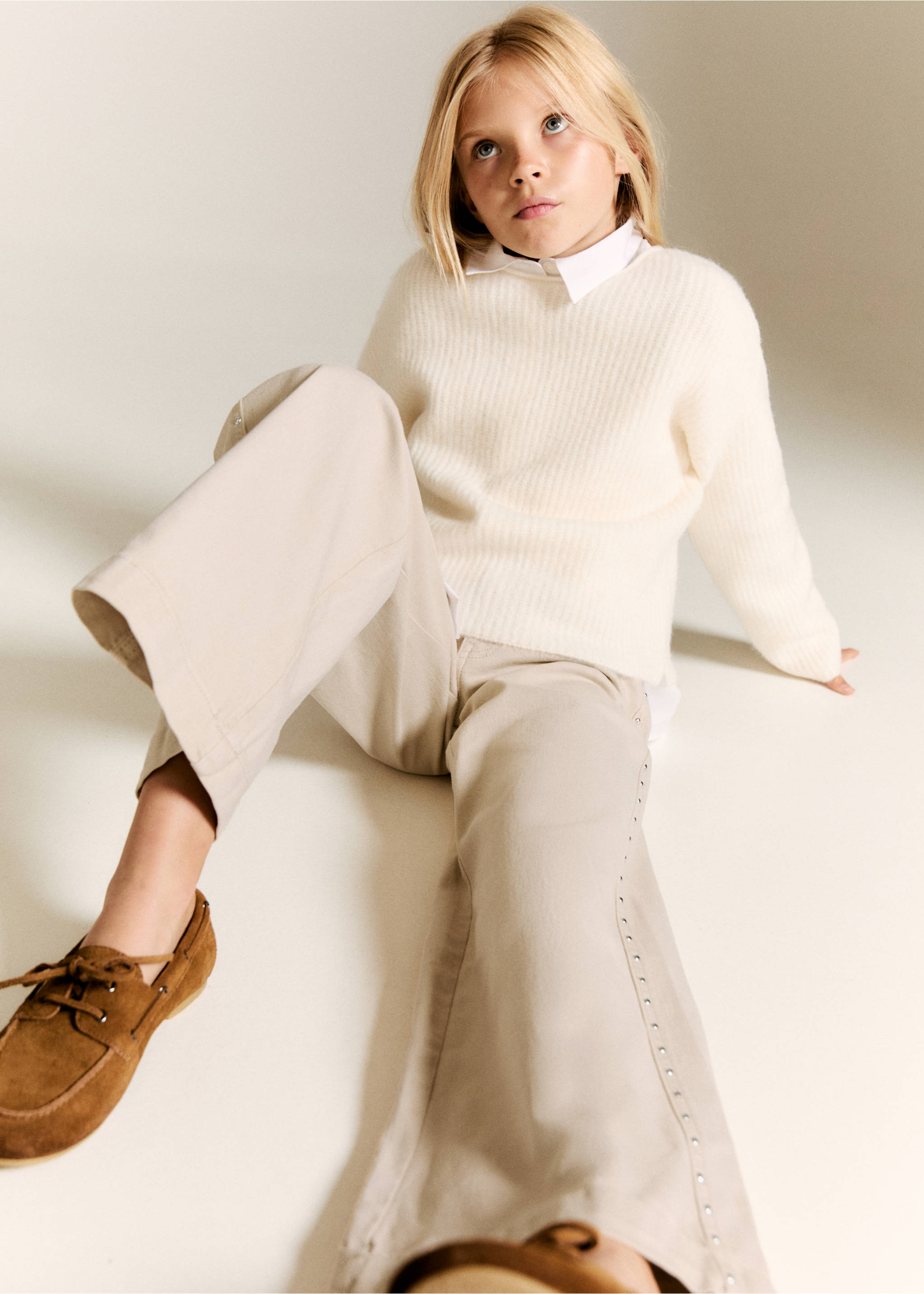 Low-waist studded jeans - Medium plane, Sand. Ref: 17044408-00.