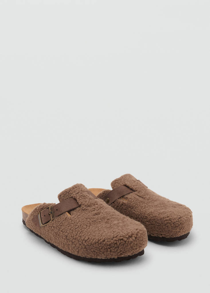 Faux-shearling clogs — Brown