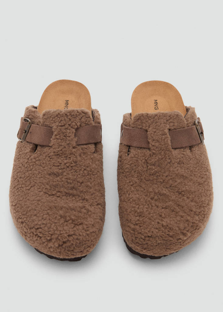 Faux-shearling clogs — Brown