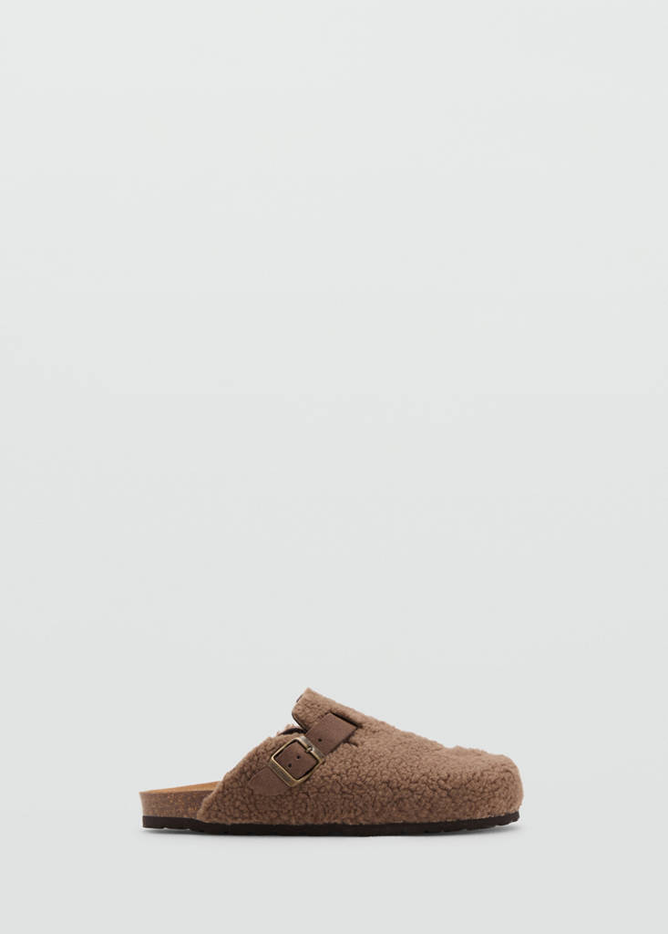 Faux-shearling clogs — Brown