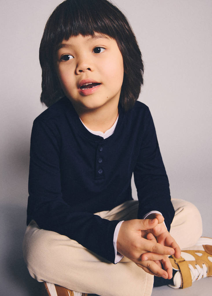 Long sleeve cotton t-shirt — Navy