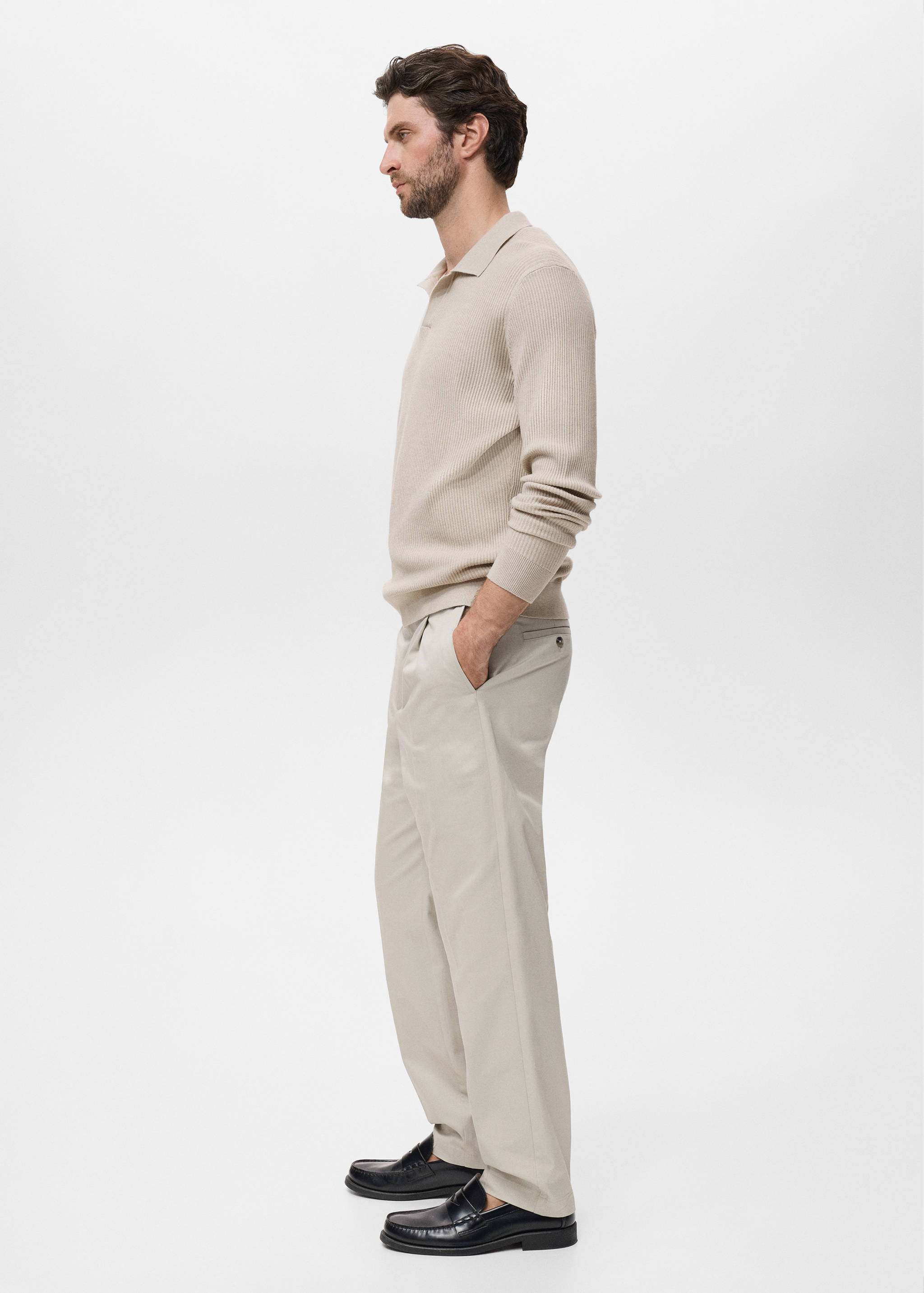 Cotton-blend ribbed polo sweater - Details of the article 2