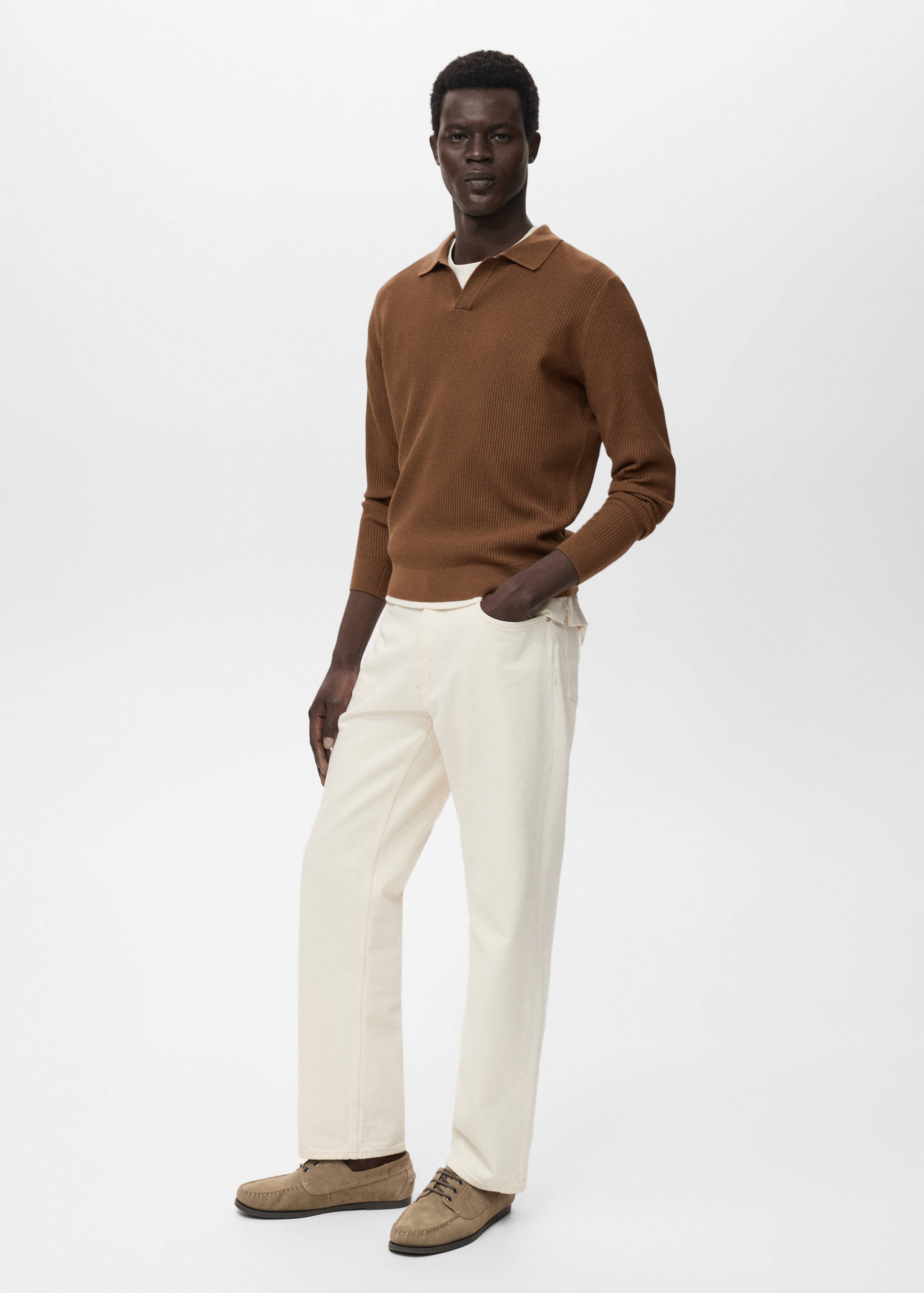 Cotton-blend ribbed polo sweater - General plane