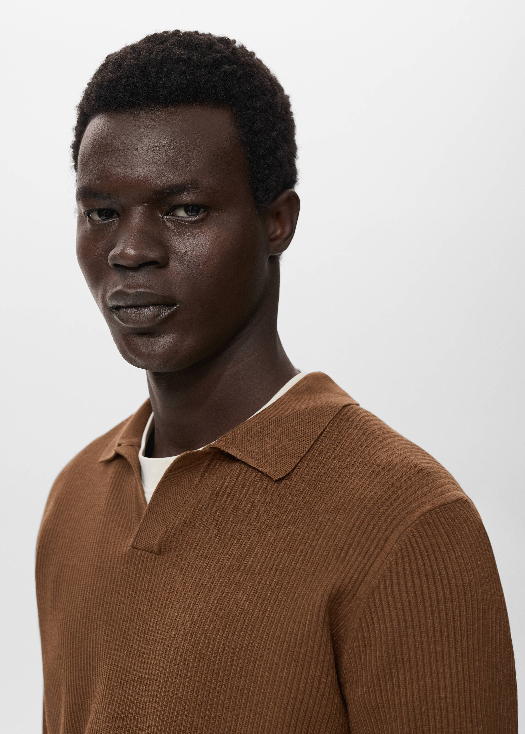 Cotton-blend ribbed polo sweater - Details of the article 1