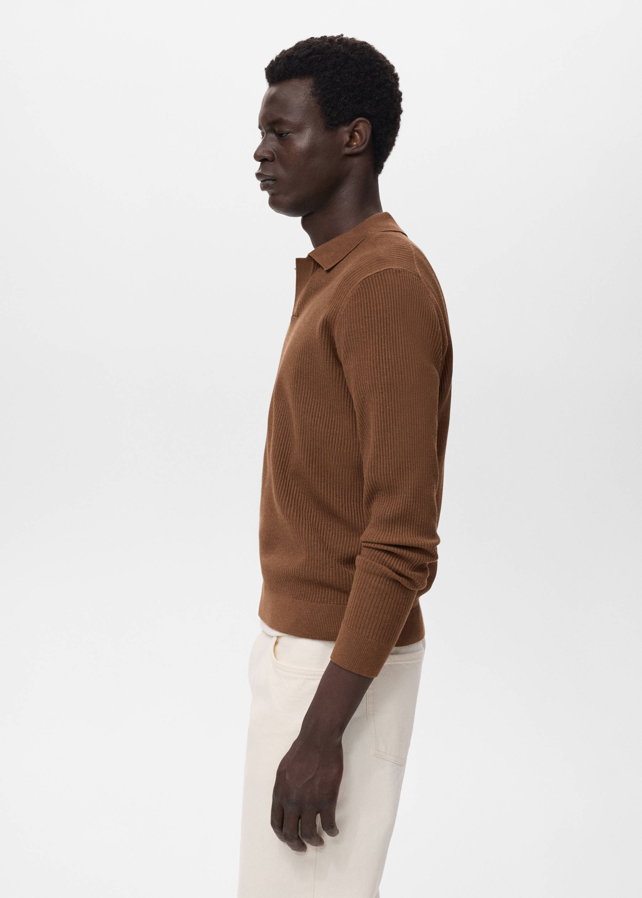 Cotton-blend ribbed polo sweater - Details of the article 2