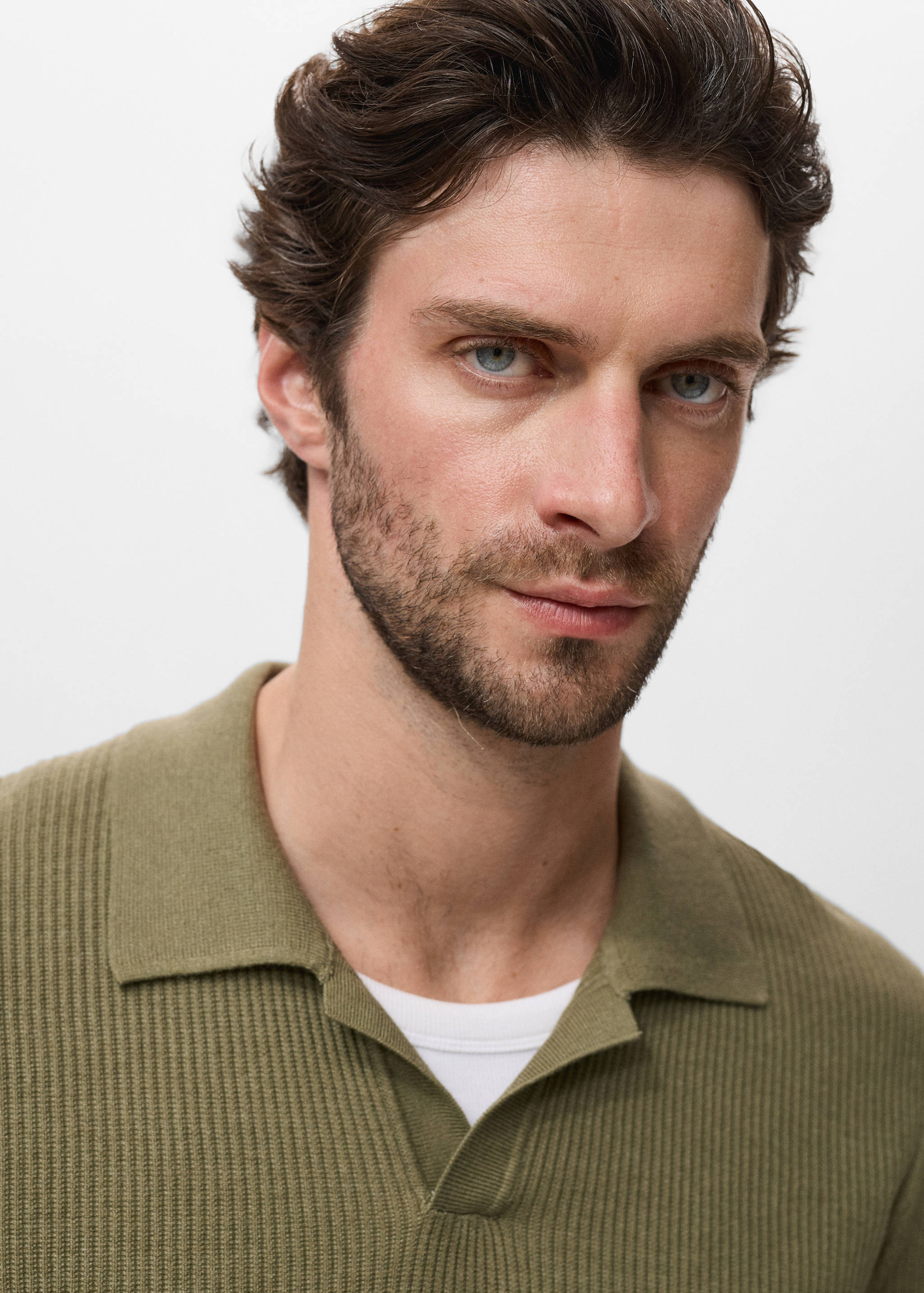 Cotton-blend ribbed polo sweater - Details of the article 1