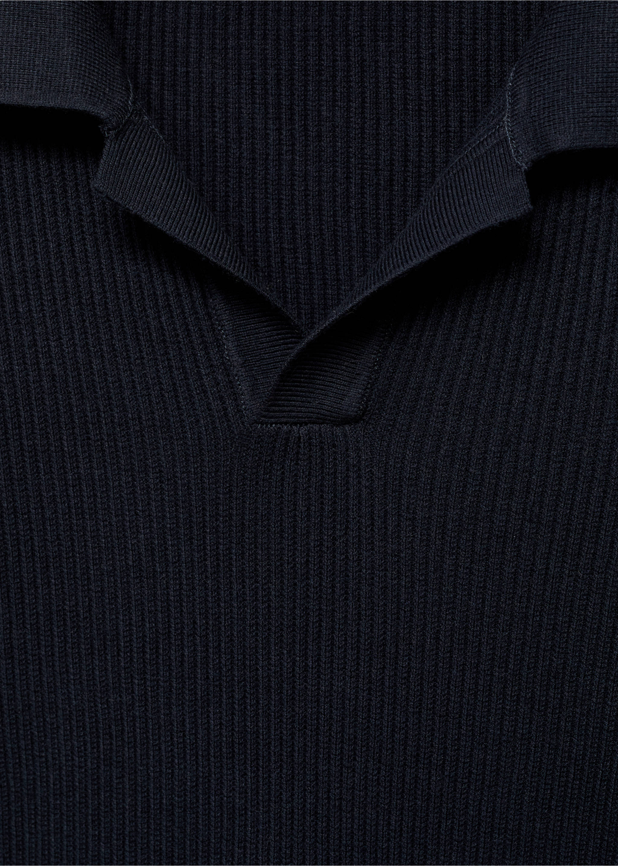 Cotton-blend ribbed polo sweater - Details of the article 8, Navy. Ref: 17044428-00.